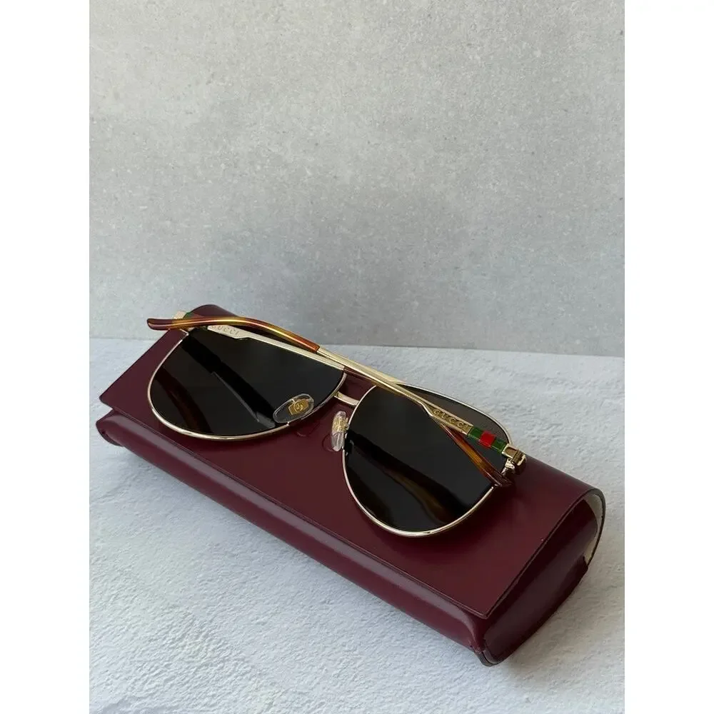 NEW Gucci GG1677S Gold Brown Lens Aviator Sunglasses $630